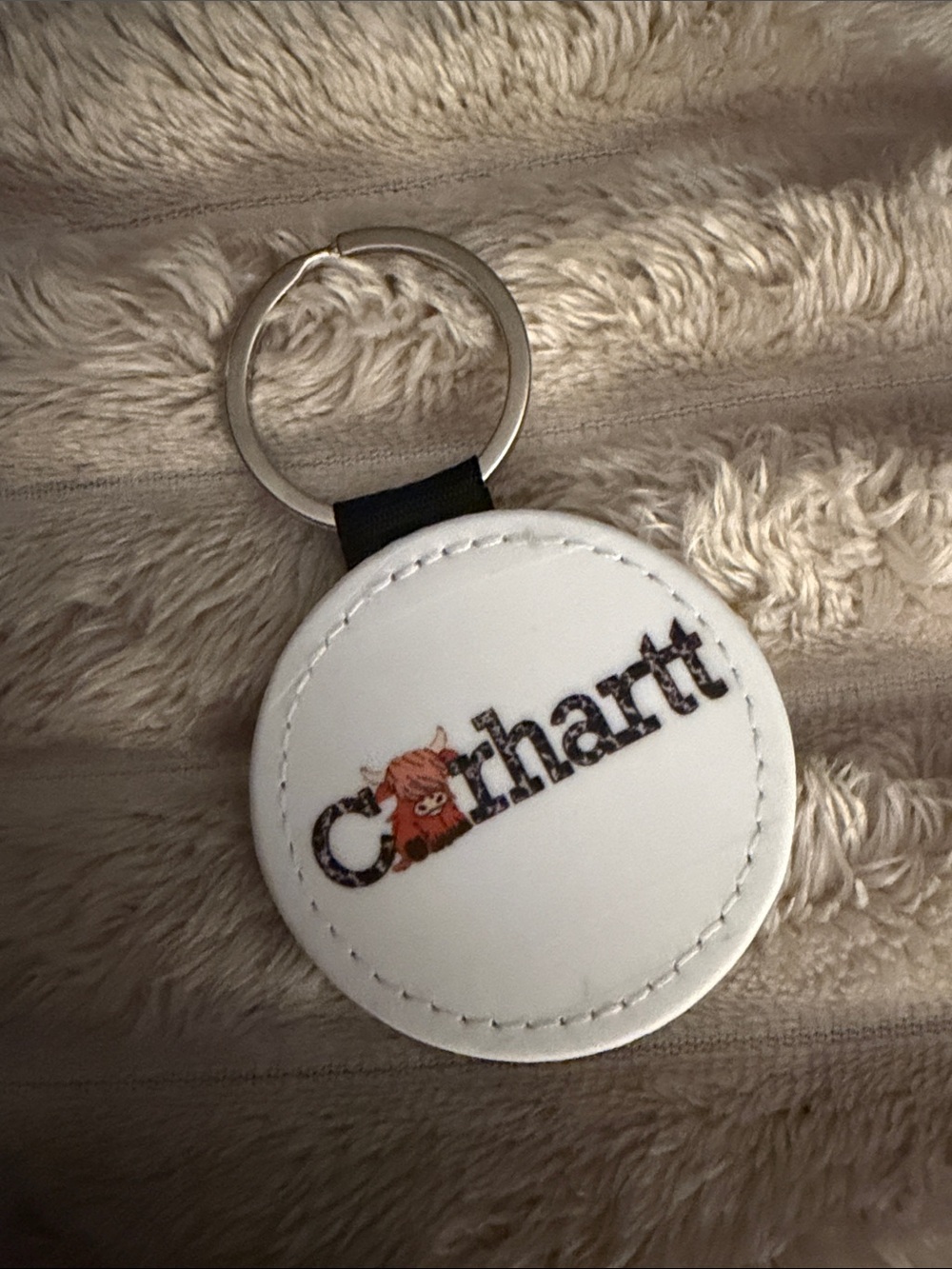 Carhartt White Round Logo Keyring with Orange Accent, NEW
